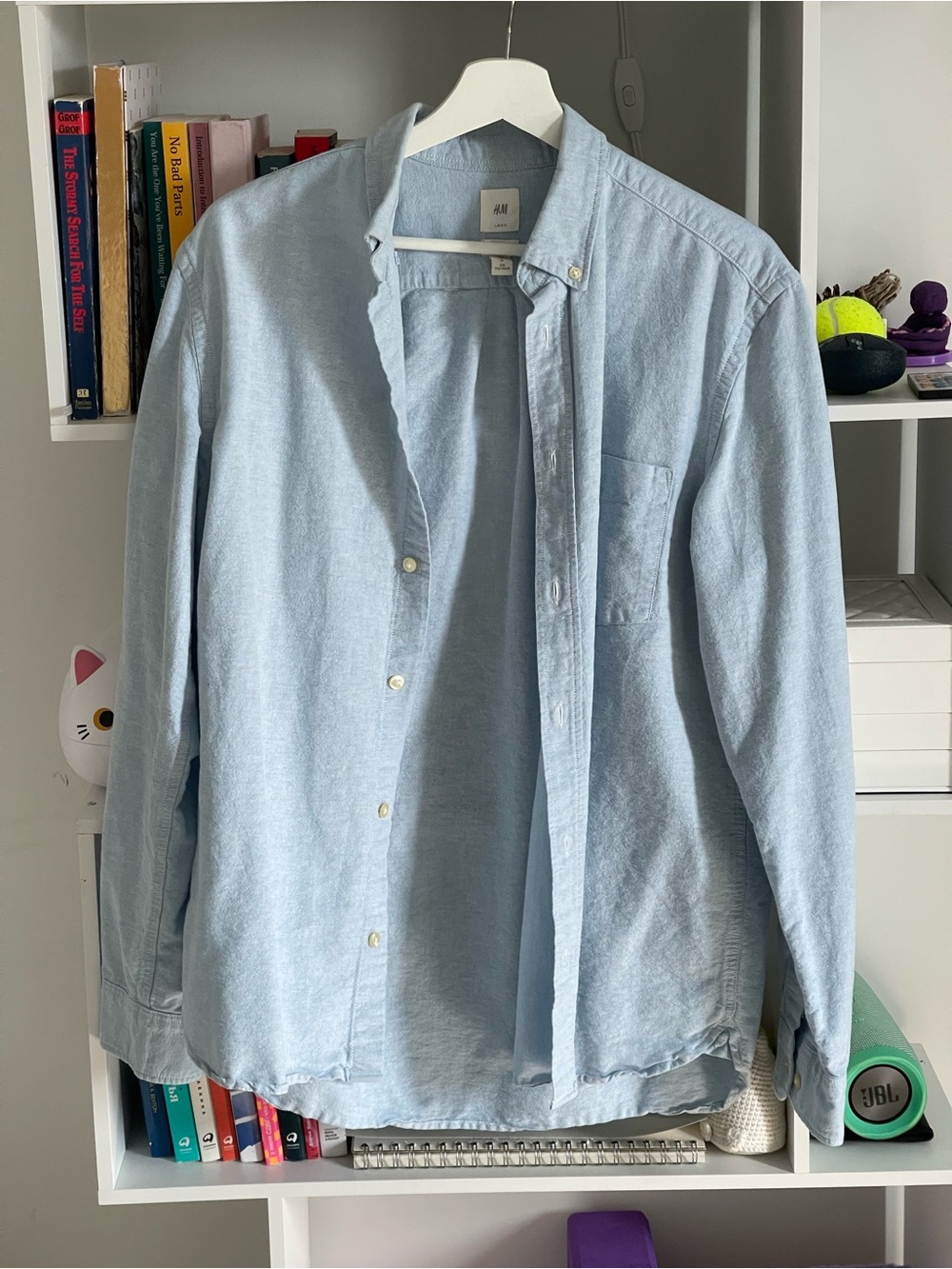 Unisex Light Blue Button-Up Shirt - Casual Overshirt (men size M)